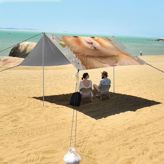 ALAZA Cute Hamster Garland Flower Beach Tent Sun Shelter UPF50+ Protection Beach Shade Canopy w/ 4 Sandbags for Outdoor Camping Fishing Backyard Fun Picnic 10x9 ft