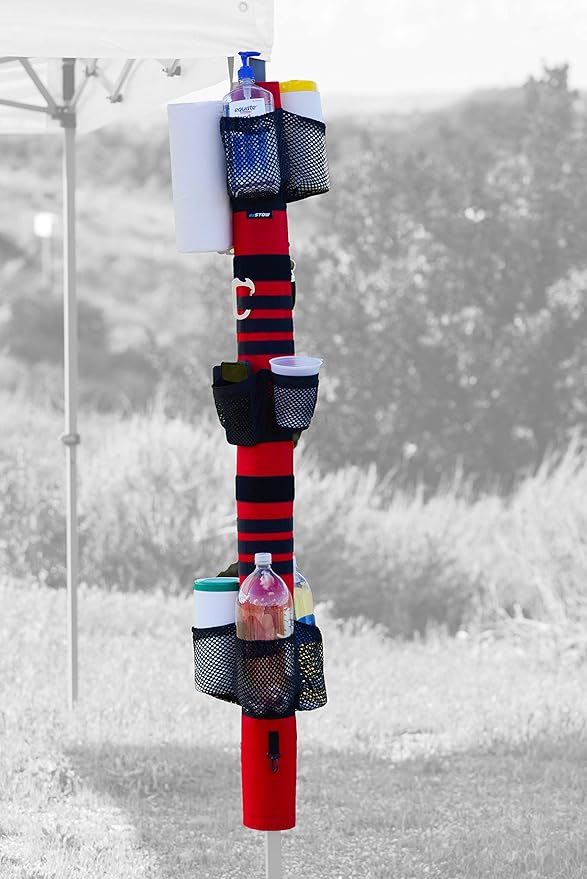 ezSTOW Canopy Organizer - Organize Your Awning Drink Holder Paper Towel Storage Sunscreen Pockets Trash Bags Attach to Tree Outdoor Hunting Ballgame Camping Baseball Soccer Track