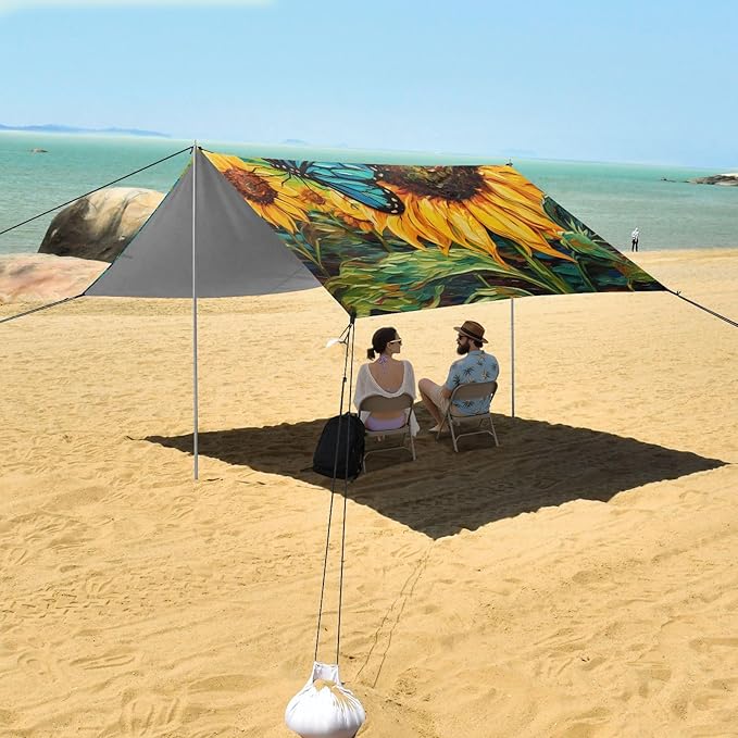 ALAZA Butterfly on Sunflower Beach Tent Sun Shelter Portable Canopy Sunshade for Outdoor Camping Picnics Backyard Fun 10x9 ft
