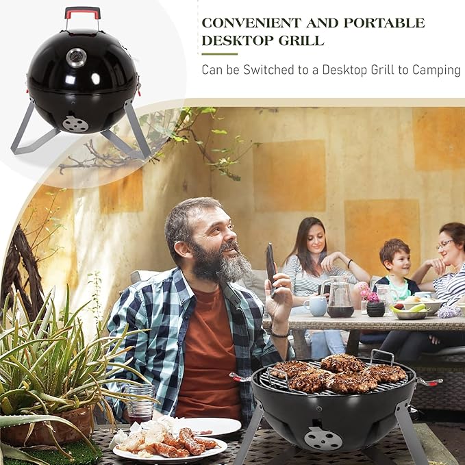 Sophia &amp William 18-Inch Vertical Charcoal Smokers BBQ Grills with Porcelain-Enameled Smoking Chamber &amp 2-Layer Smoking Shelves Outdoor Smokers &amp Tabletop Grill Combo for Barbecue Camping