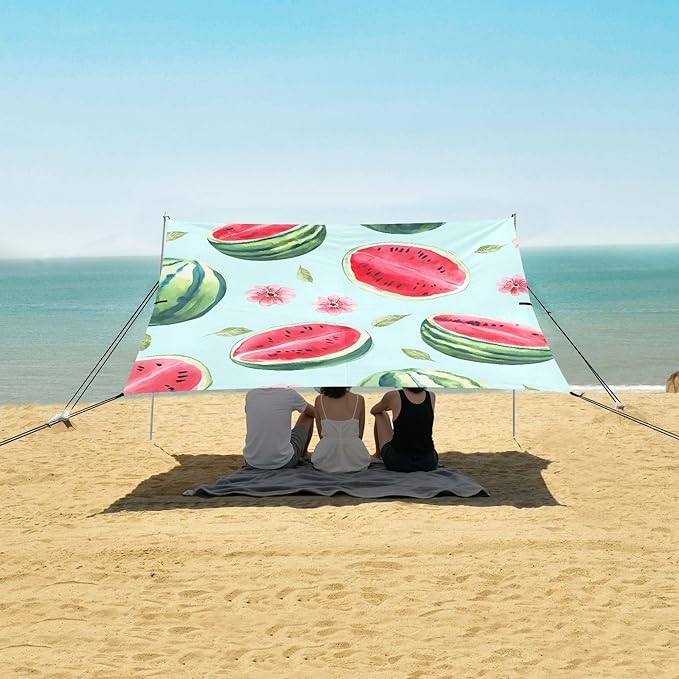ALAZA Watermelon Green Background Pattern Beach Tent Sun Shelter Portable Canopy Sunshade for Outdoor Camping Picnics Backyard Fun 10x9 ft