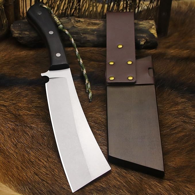 BA-KOR (Pioneer ) (14.6) DC53 steel 6mm thickened full Tang fixed knife+ Wooden sheath &amp(5.9IN) Cerium Igniter suitable for outdoor hunting cutting chopping camping obstacle removal explora