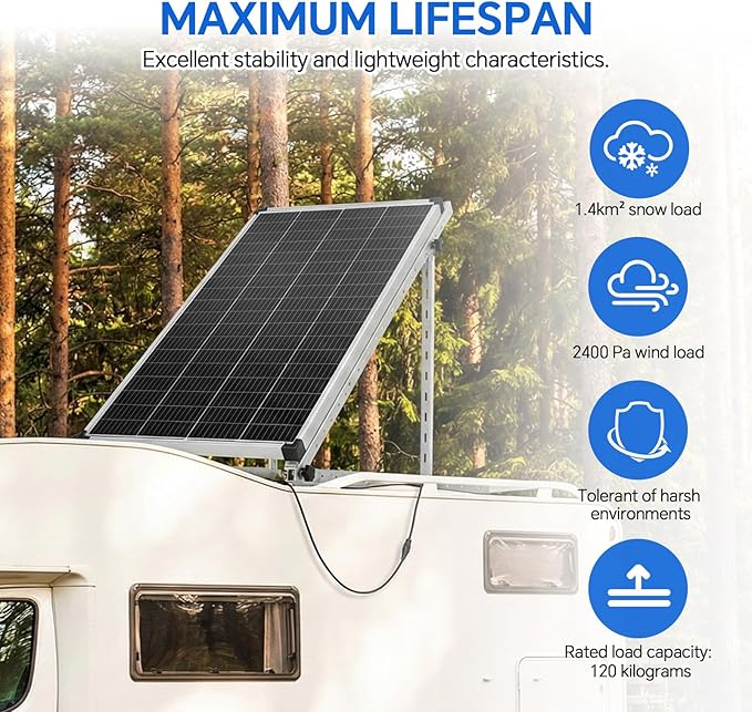 45 Solar Panel Mount Brackets Adjustable Solar Panel Tilt Mount Brackets for 100-400 Watts Solar Panel 2400Pa Windproof for Roof RV Ground Boat and Off-Grid (Brackets)