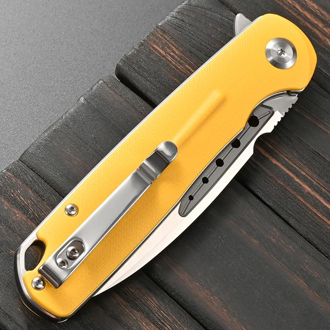 Sitivien ST131 Folding KnifeD2 Blade G10 Handle EDC Tool Knife with Liner Lock for Outdoor Camping Hiking Fishing(Yellow)