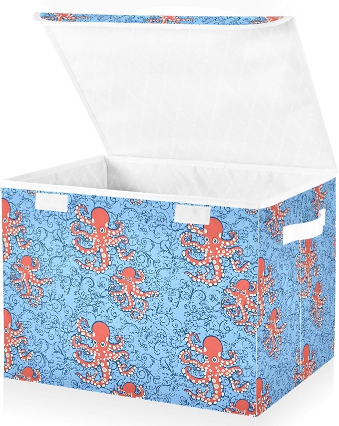 Storage Cube with Lid Octopus Red Print 16.5×12.6×11.8 IN 1 Pack Collapsible Large Capacity Foldable Storage Basket Bin Organizer