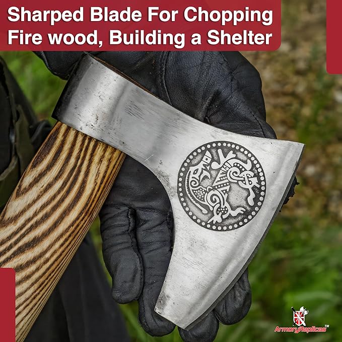 Armory Replicas™ Warhorse Functional Axe | High Carbon Forged Steel Bearded Axe w Leather Sheath