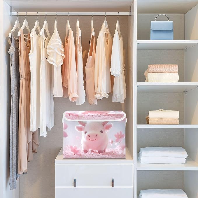 AIXIWAWA Lidded Storage Cube (Cute Cow) Fabric Foldable Closet Bins with Flip Lid and Handles Organizer Basket Container 16.5 x 12.6 x 11.8 IN