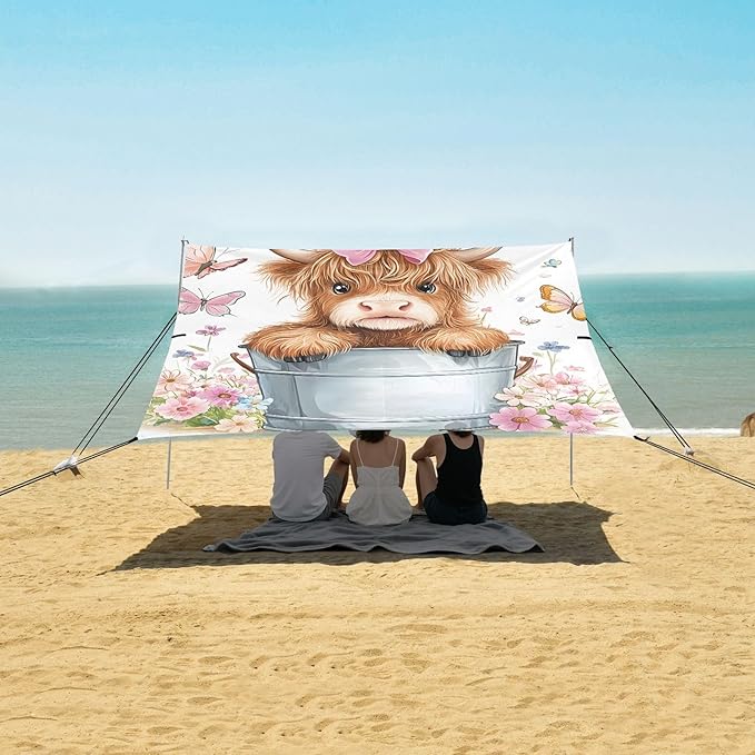 ALAZA Baby Highland Cow Beach Tent Sun Shelter Portable Canopy Sunshade for Outdoor Camping Picnics Backyard Fun 10x9 ft