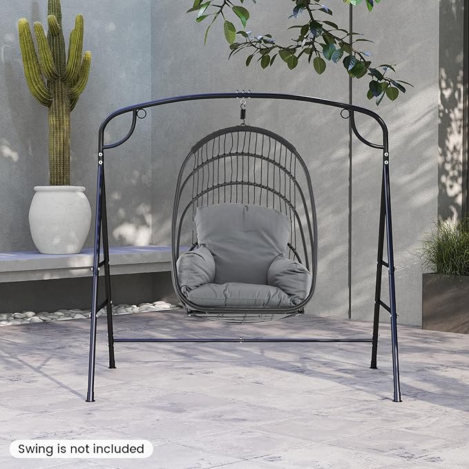 RELAX4LIFE Outdoor Hammock Chair Stand - 660LBS Capacity Heavy Duty Metal Swing Frame w/3 Hanging Rings 2 Hanging Ways A-Frame Swing Stand for Porch Patio Garden Backyard Hammock Chair Not Included