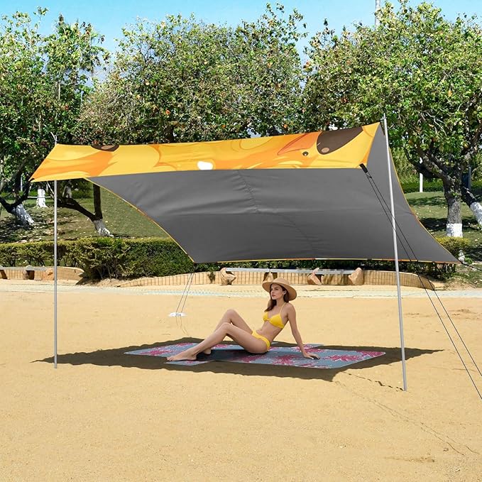 ALAZA Happy Duck and Sunglasses Beach Tent Sun Shelter Portable Canopy Sunshade for Outdoor Camping Picnics Backyard Fun 10x9 ft