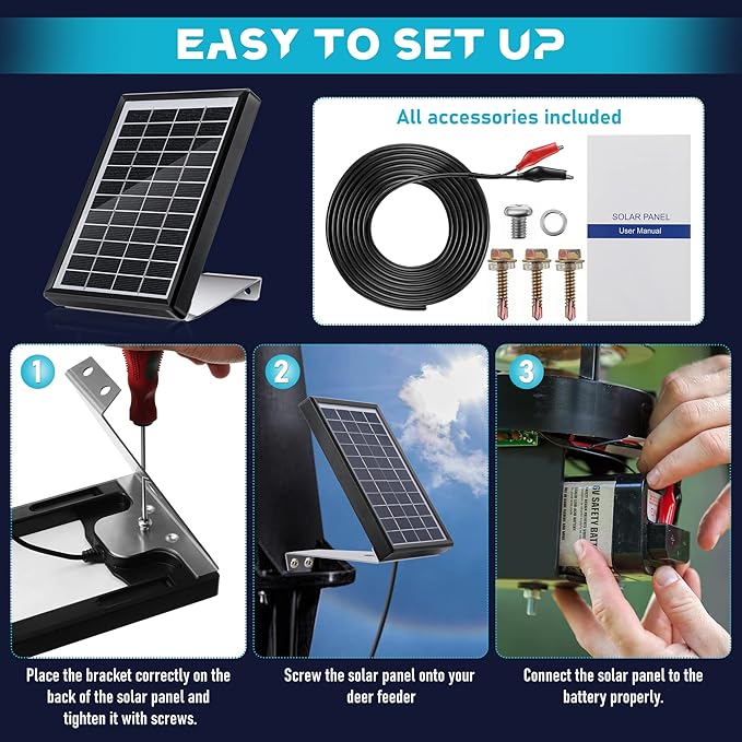 Sumind 12V 3.5W Solar Panel for Deer Feeder Waterproof Outdoor Solar Battery Charger Deer Feeder Battery Charger with Metal Mounting Bracket Alligator Clip