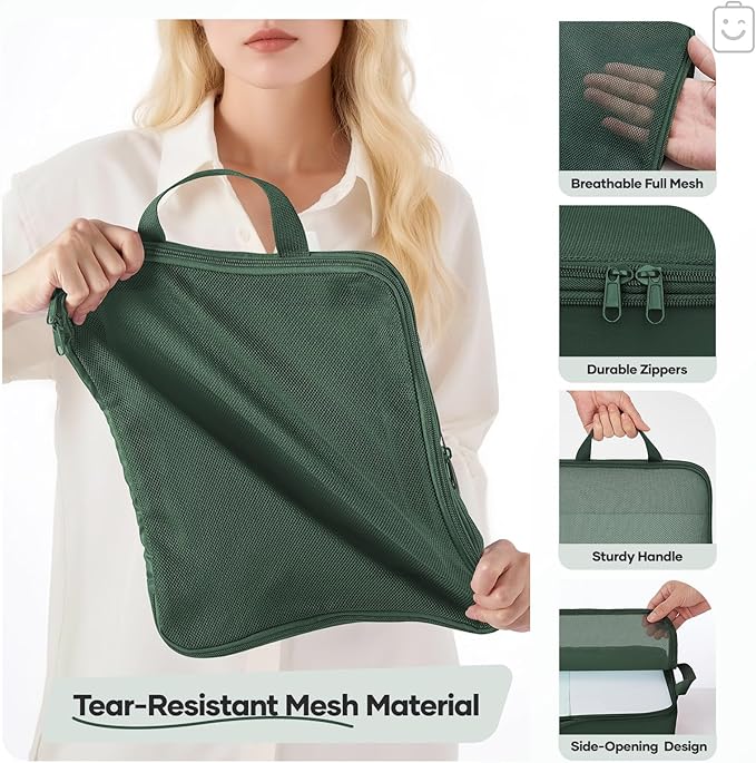 Veken 11 Set Compression Packing Cubes for Travel EssentialsCompressible Expandable Large Luggage Suitcase Organizer Bags for ClothingDurable Space Saver Storage Bags with Toiletry Bags(Dark Green)