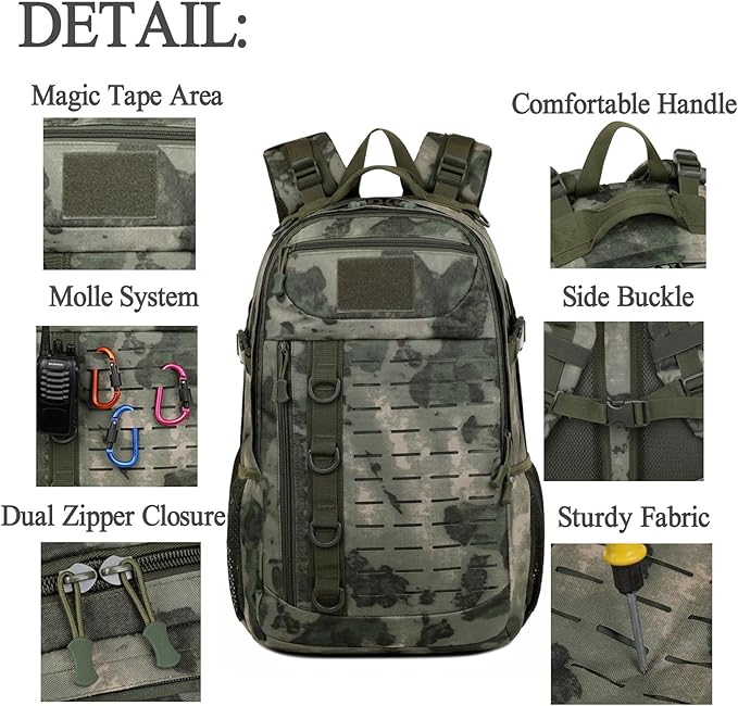 Tactical Backpack 30L Military Daypack Molle Army 3 Day Assault (Camo Green2)