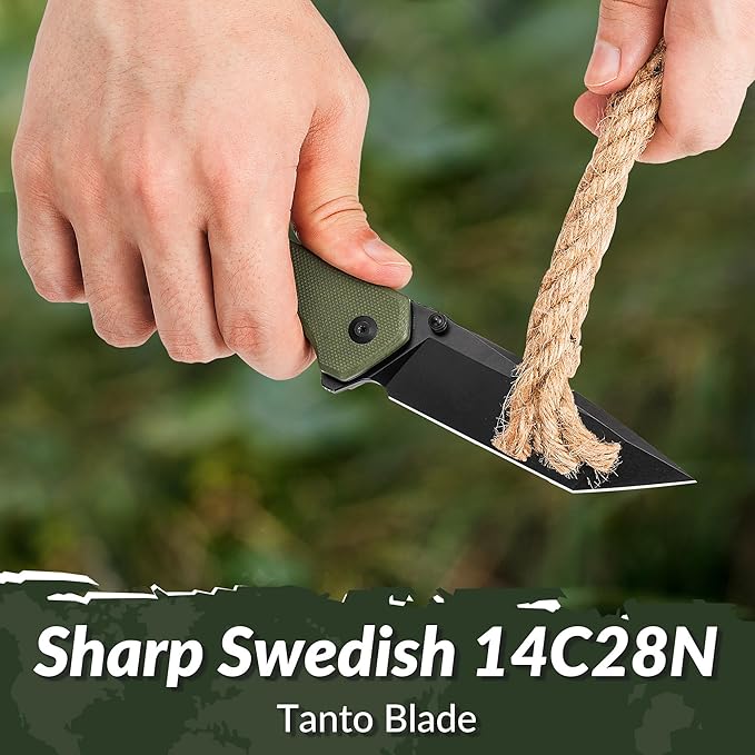 CIVIVI Brazen Folding Knife Button Lock Pocket Knife with 3.46'' Swedish 14C28N Tanto Blade Ultra-Grip G10 Handle Low Profile Clip for EDC C19059C-2 (OD Green)