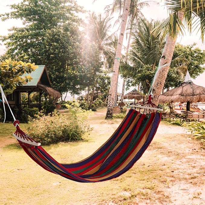 UPKOCH Portable Camping Hammock 200x80cm Canvas Single Outdoor Yard Hanging Bed with Anti-tip Design and Duckbill Buckle for Travel and Backyard Use