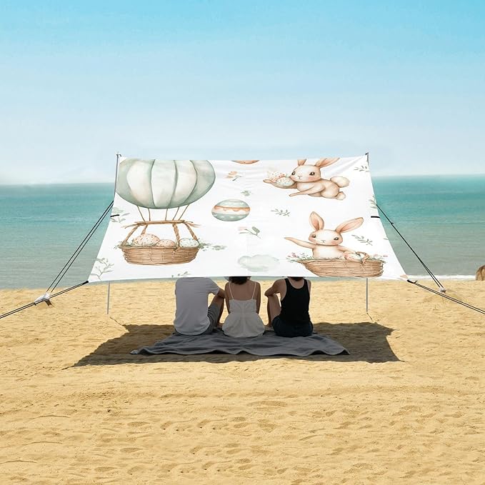 ALAZA Easter Bunnies Easter Eggs Baskets Hot Air Balloons Beach Tent Sun Shelter Portable Canopy Sunshade for Outdoor Camping Picnics Backyard Fun 10x9 ft