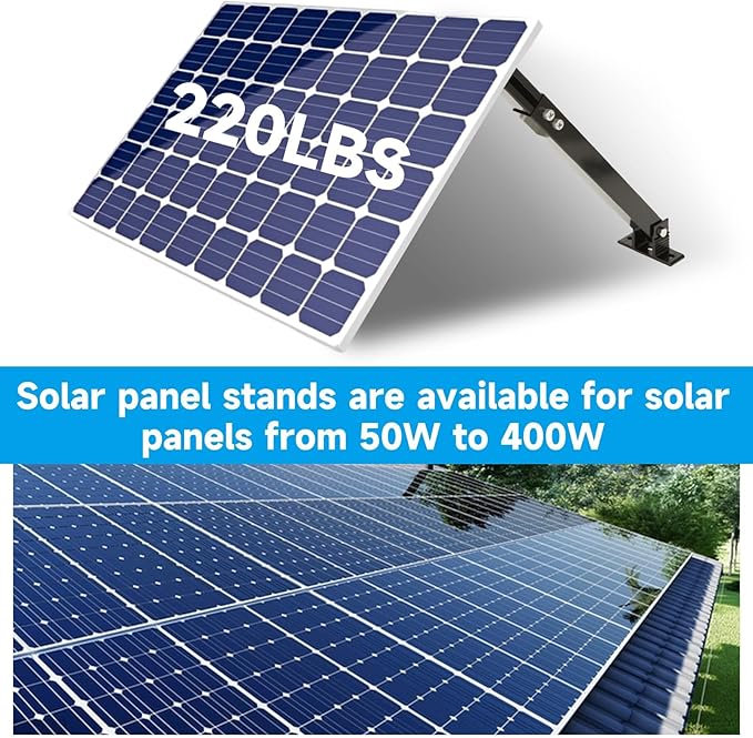 Adjustable Solar Panel Tilt Mount Brackets Aluminum Alloy Solar Panel Mounting Support up to 50 70 100 150 200 300 400 Watt Solar Panel for Flat Surface Roof RV Boat Off-Grid (Mount Only) Black