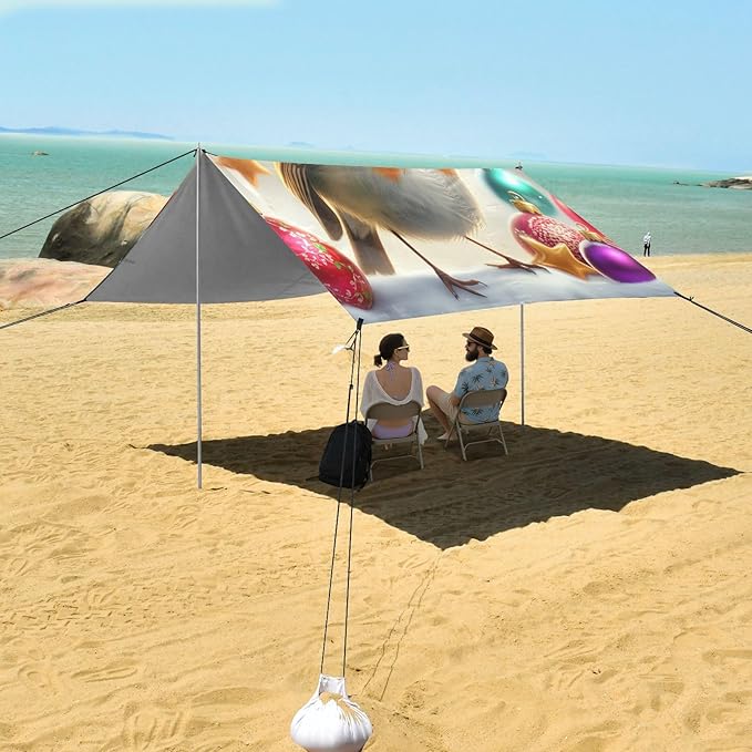 xigua Bird Beach Tent Sun Shelter with Carrying Bag - Silver Coated Oxford Fabric Beach Canopy for Beach Camping Fishing - Includes Windproof Ropes Sandbags &amp Stakes