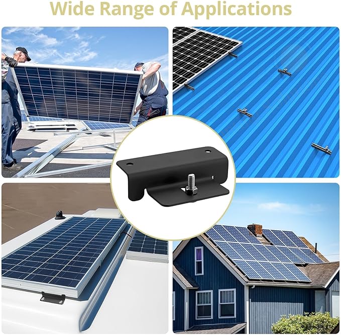 Anbte 16PCS Solar Panel Mounting Z Brackets Aluminum Solar Panel Mounting Bracket 304 Stainless Steel Screws Stable Rust - Resistant Easy Install for Roof RV Boat Yacht Black