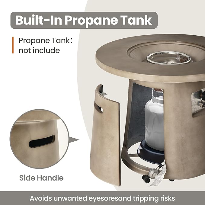 HOMPUS Outdoor Fire Pit Gray Propane Fire Table 31 inch Round Concrete Propane Fire Pit with Rain Cover 40000 BTU Gas Smokeless Firepit for Outside PatioGardenDeckBackyard