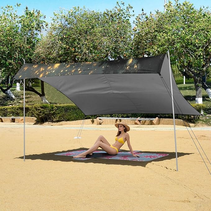Night Sky Tree Beach Tent Sun Shelter Set UPF50+ UV Protection 10.5 x 9.19 FT Camping Shade Canopy with Sandbags Sand Anchors Carrying Bag and Others