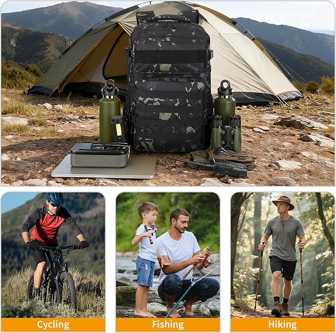 HUNTVP Tactical Backpack for Men 30L Military Backpack MOLLE Assault Pack Army Daypack Hunting Rucksack for Hiking Travel Work with Bottle HolderCamo