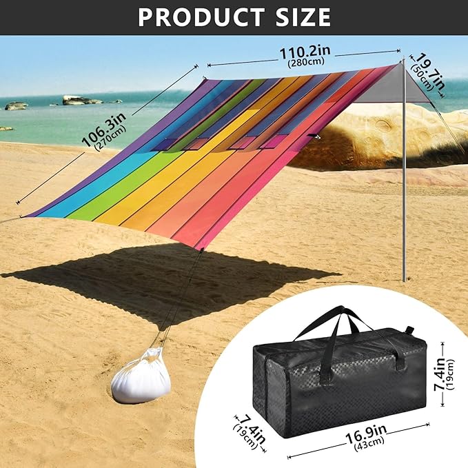ALAZA Piano Keys Rainbow Colors Beach Tent Sun Shelter Portable Canopy Sunshade for Outdoor Camping Picnics Backyard Fun 10x9 ft