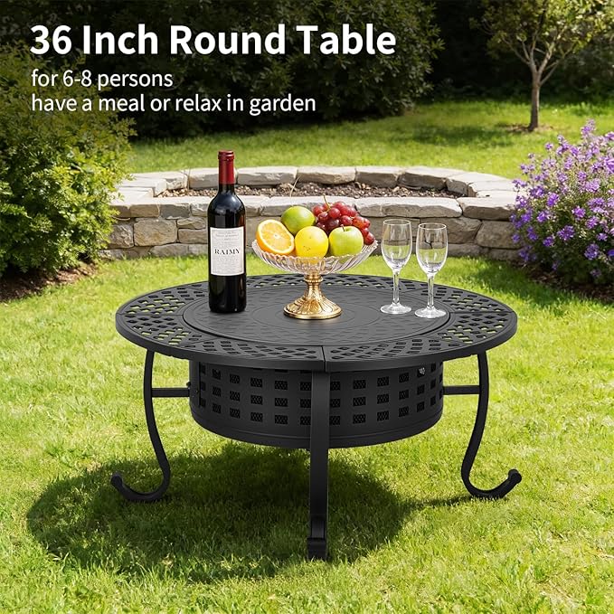 FDW 36 Inch Fire Pit with 2 Adjustable Grills Wood Burning Outdoor Fire Pit with Lid Poker &amp Waterproof Cover 3-in-1 Fire Pit Table for BBQ Bonfire &amp Patio Dining