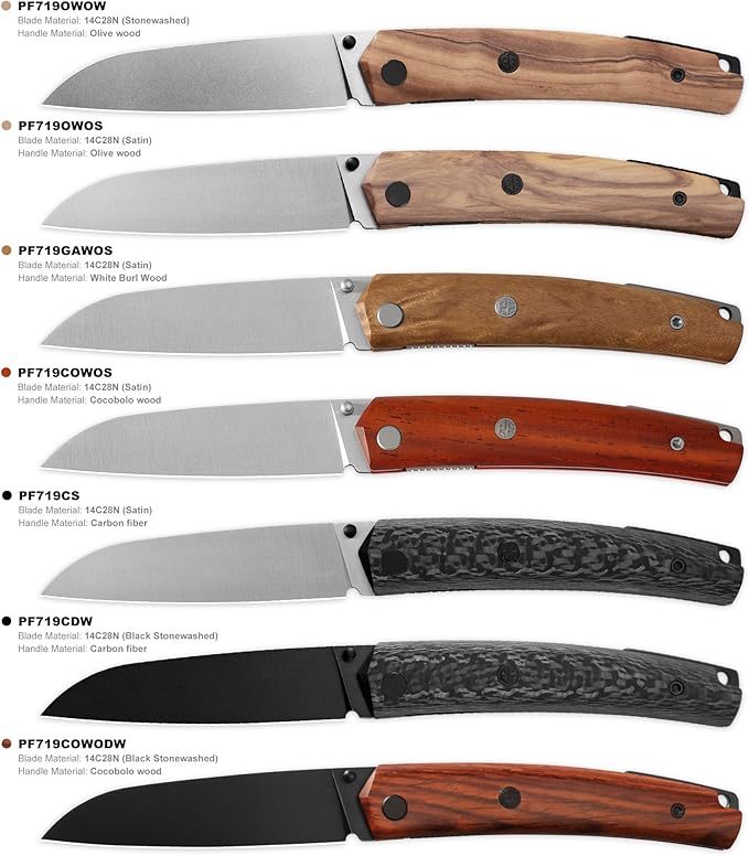 Petrified fish PF719 Folding Knife3.38 14C28N Steel Blade G10 Handle Thumb Stud Liner lock Pocket knife (Cocobolo Wood Satin)