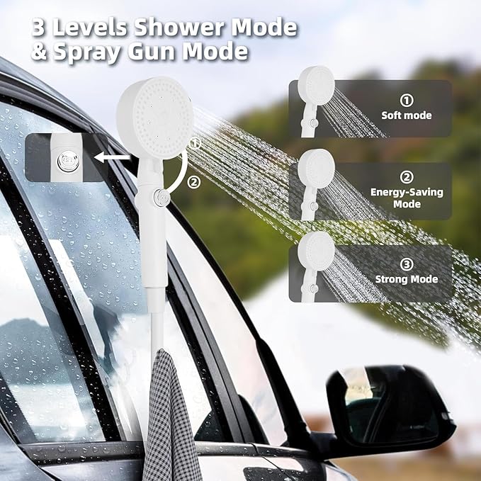 AYNEFY Portable Camping Shower Set – Rechargeable 2600mAh Battery Outdoor Shower for Camping Hiking &amp RV Use ABS Material Compact Waterproof Travel Shower System
