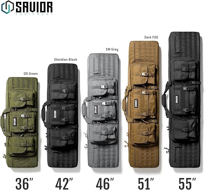 Savior Equipment American Classic Tactical Double Long Gun Bag Pistol Transportation Case w/Backpack Strap Lockable Compartment Available Length in 32 36 42 46 51 55
