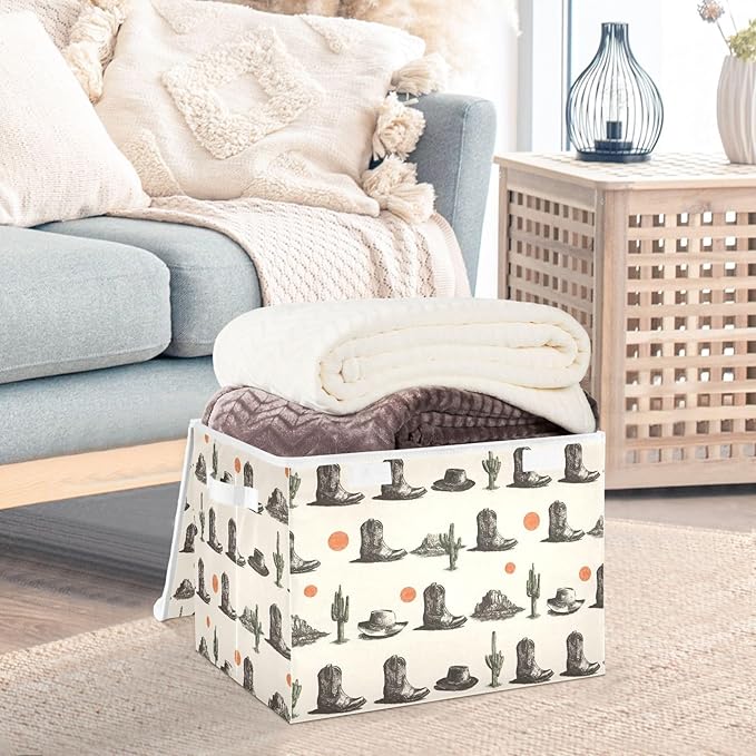 Lidded Storage Cube West Elements Print 1 Pack Collapsible Large Capacity Foldable Storage Basket Bin Organizer 16.5×12.6×11.8 in