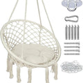 Hanging Swinging Chair Macrame Hammock Hanging Swinging Chairs with Soft Cushions and Hardware Accessories Hanging Chair for Indoor and Outdoor Use 3 Installation Methods Beige (1 Beige)