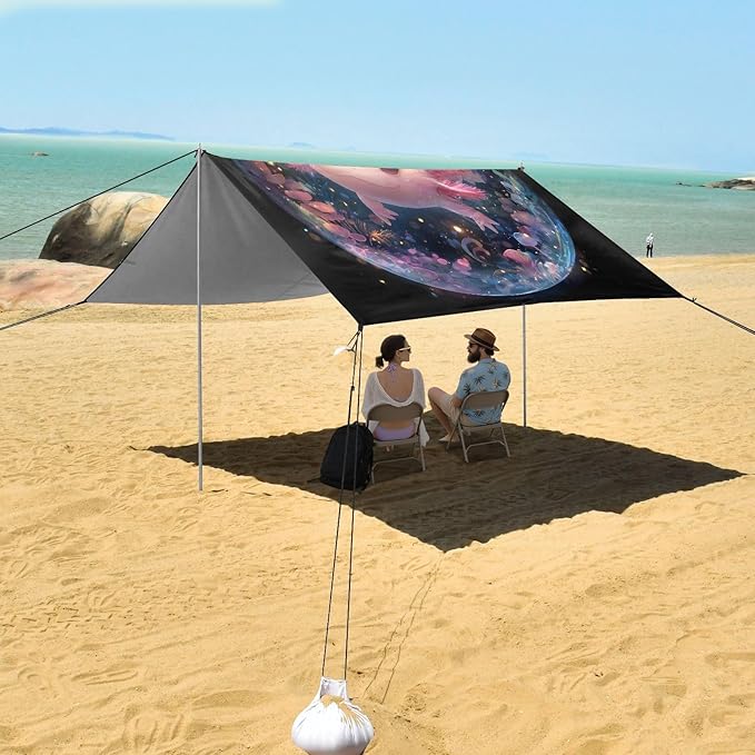 ALAZA Cute Axolotl Salamander Beach Tent Sun Shelter UPF50+ Protection Beach Shade Canopy w/ 4 Sandbags for Outdoor Camping Fishing Backyard Fun Picnic 10x9 ft