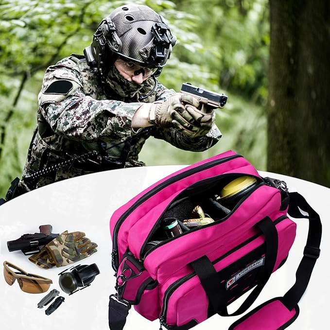 Tactical Pistol Range Bag for 3 Handguns Gun Range Bag with 6 Magazine Slots Lockable Zippers Ammo Storage MOLLE Handgun Case for Shooting Range Accessories