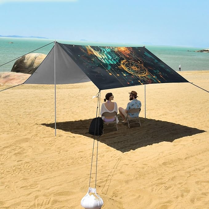 ALAZA Butterflies Skull Dreamcatcher Beach Tent Sun Shelter Portable Canopy Sunshade for Outdoor Camping Picnics Backyard Fun 10x9 ft