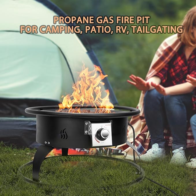 ONLYFIRE OUTDOOR LIVING Propane Gas Fire Pit 22¡± Portable Smokeless Fireplace with 12Ft Hose &amp Lava Rocks FirePit for Patio Backyard Bonfire Camping RV Tailgating Beach Party 55000BTU #FP001