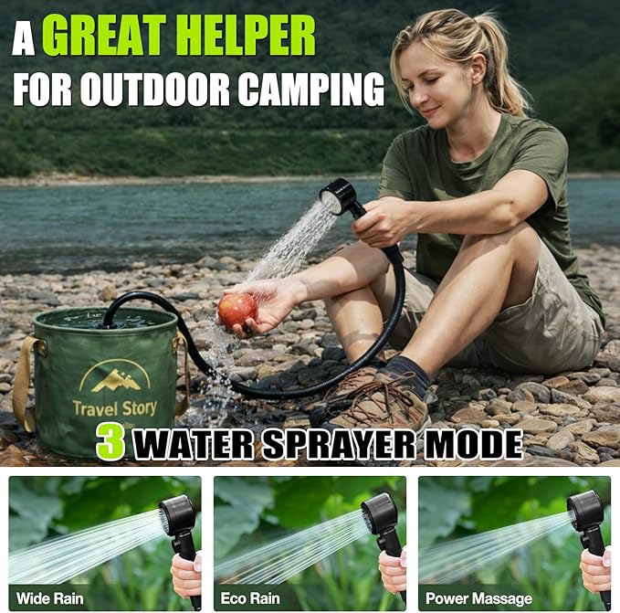 Portable Shower for Camping – 6000mAh Rechargeable Shower Pump with LED Display 3 Modes &amp Spray Nozzle – IPX7 Outdoor Shower Kit for Travel Beach Car Dog Bath