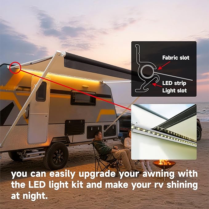Suncode RV Awning for RVCamper&ampTravel Trailers–Manual RV Awning Complete KitManual Camper AwningRV Roll Out Awning– 13x8Ft – White Frame &ampBurgundy Fade