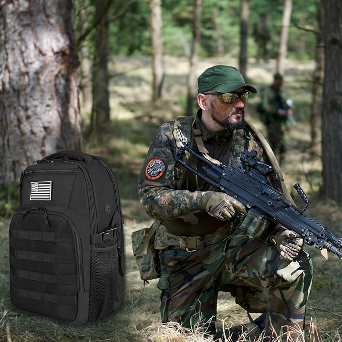 30L Military Tactical Backpack Small Army Molle Assault Bag 3 Day Daypack for Men Hiking Camping Work Balck Tactical Backpack with Water Pouches