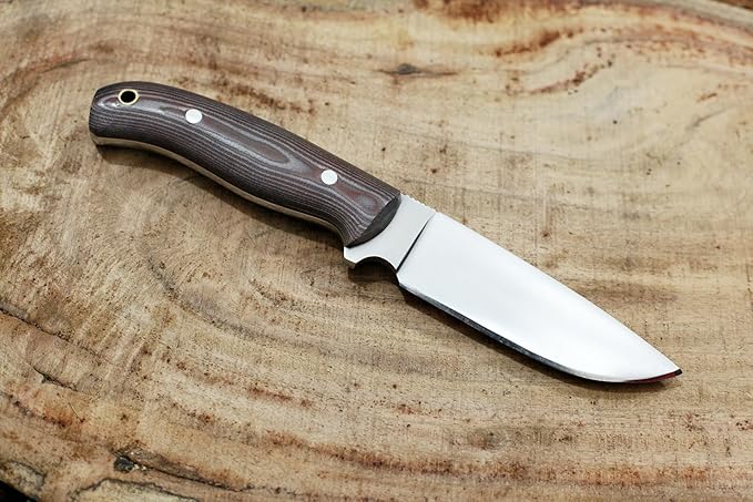 GCS Handmade D2 Steel Hunting Knife with Brown And White Micarta Handle Full Tang Blade and Leather Sheath for Hunting Hunting Camping Survival EDC-GCS 941