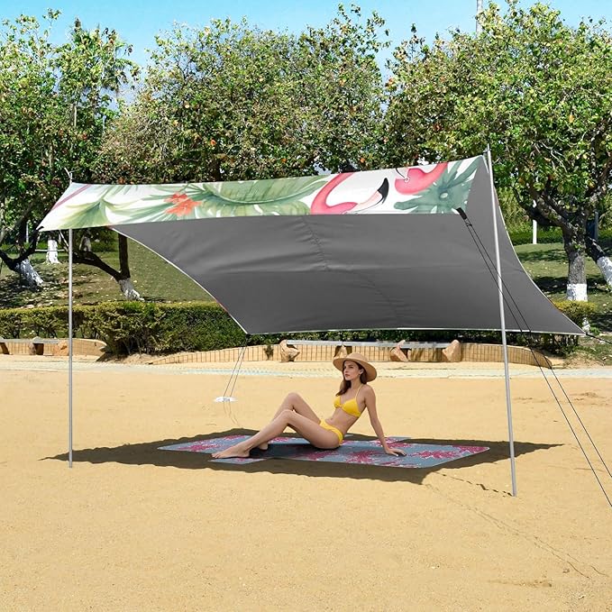 ALAZA Cute Flamingo Birds Beach Tent Sun Shelter Portable Canopy Sunshade for Outdoor Camping Picnics Backyard Fun 10x9 ft