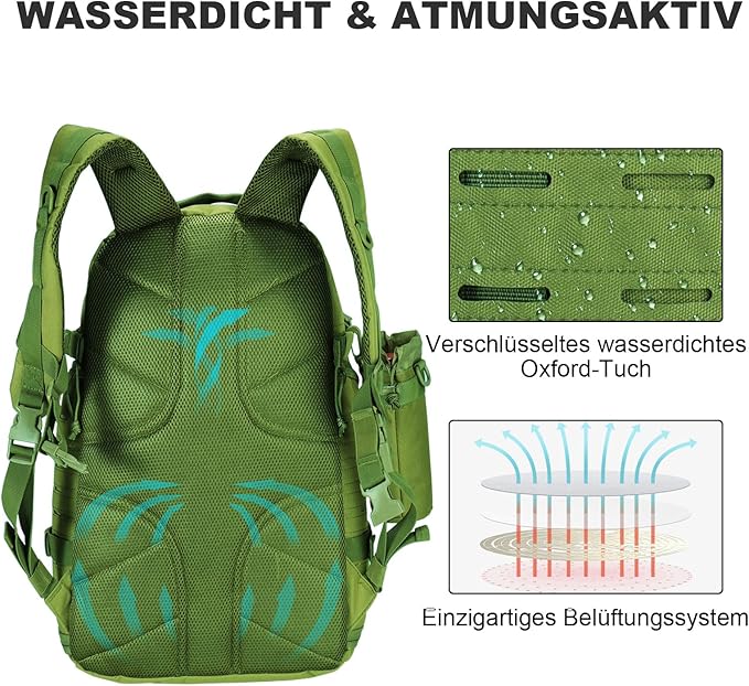 LiveGo 45L Military Tactical Backpack Hiking Trekking Rucksack with Water Bottle Sleeve - Suitable for Hiking Climbing Traveling (Green)
