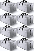 HOMESURE 8 Pack Large Strong Bags with Zippers &amp Carrying Handles - Water-Resistant - Heavy Duty Storage Tote for Space Saving Storage Fold Flat Alternative to Moving Box (Silver)
