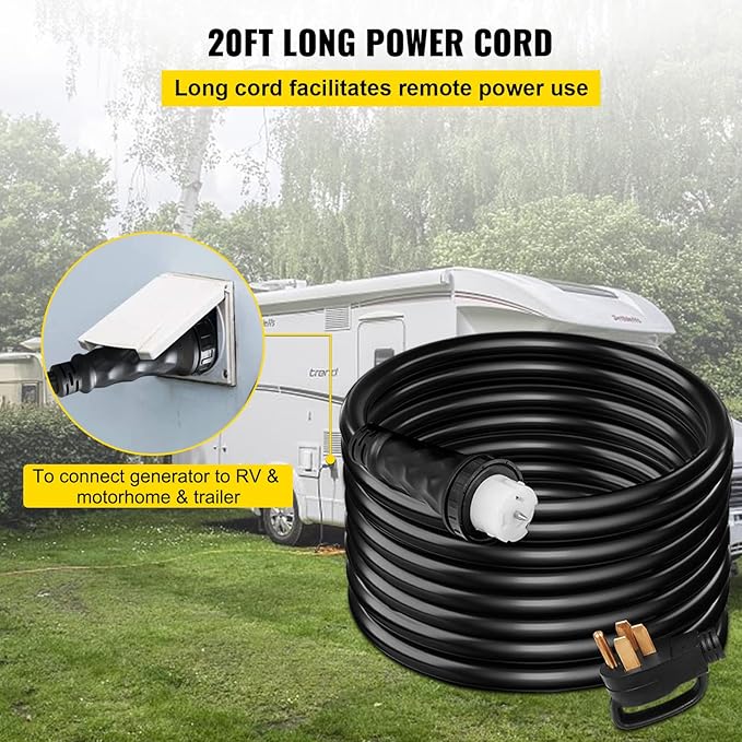 VEVOR 25 FT 50 Amp Generator Extension Cord NEMA N14-50P &amp SS2-50R &amp CS6364 STW 6/3 + 8/1 AWG 125V 250V Generator Power Cord Twist Lock Connectors