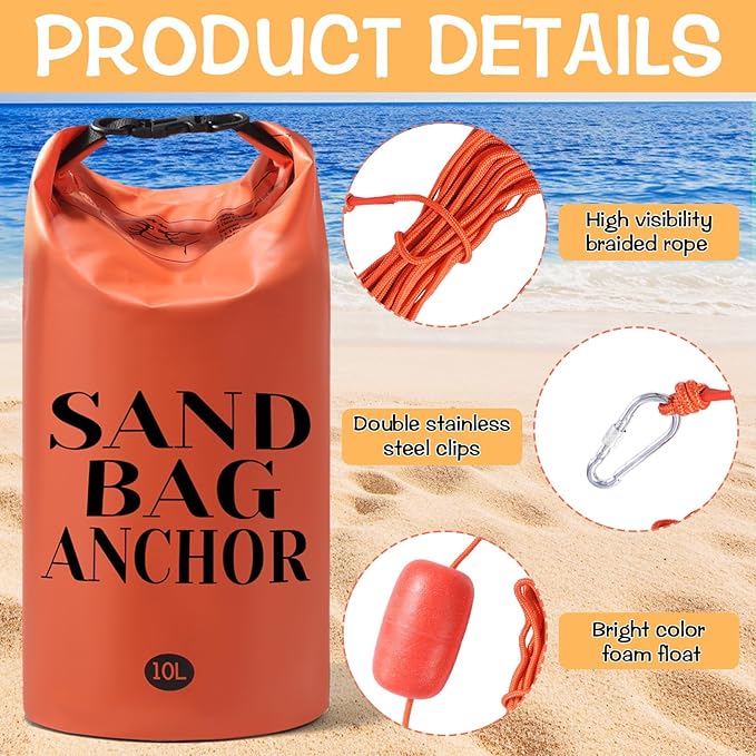 2 Pack 10L Sand Anchor Bag for Small Boats 2 in 1 PWC Jet Ski Anchor Bag Kit with Adjustable BuoyWaterproof Dry Bag for Jet Ski Kayak Boat Paddle Board Watercraft and Canoe
