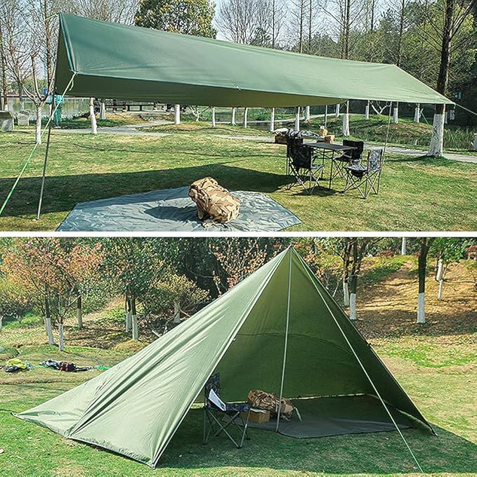 3x6m Sunshade Waterproof Tarp Tent Shade Pole Folding Camping Canopy Ultralight Beach Sun Shelter Camping Hiking Survival Shelter