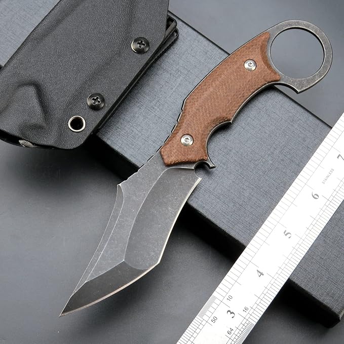 C1117 Fixed Blade KnifeD2 Steel Blade +Micarta Handle Outdoor EDC Survival Claw Knife with Kydex Sheaths(Brown) …