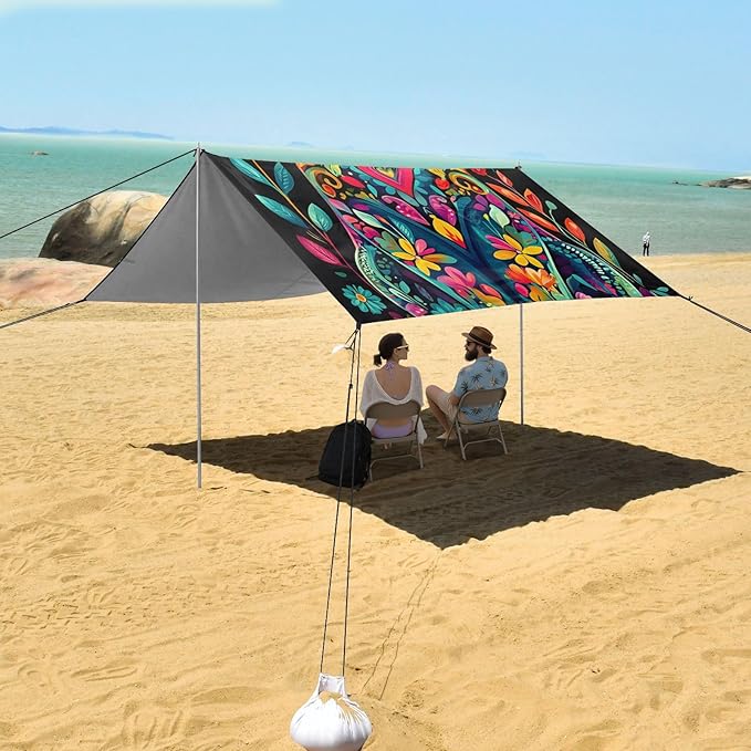 ALAZA Colorful Cat Beach Tent Sun Shelter Portable Canopy Sunshade for Outdoor Camping Picnics Backyard Fun 10x9 ft