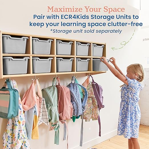 ECR4Kids Scoop Front Storage Bins Multipurpose Organization Light Grey 10-Piece